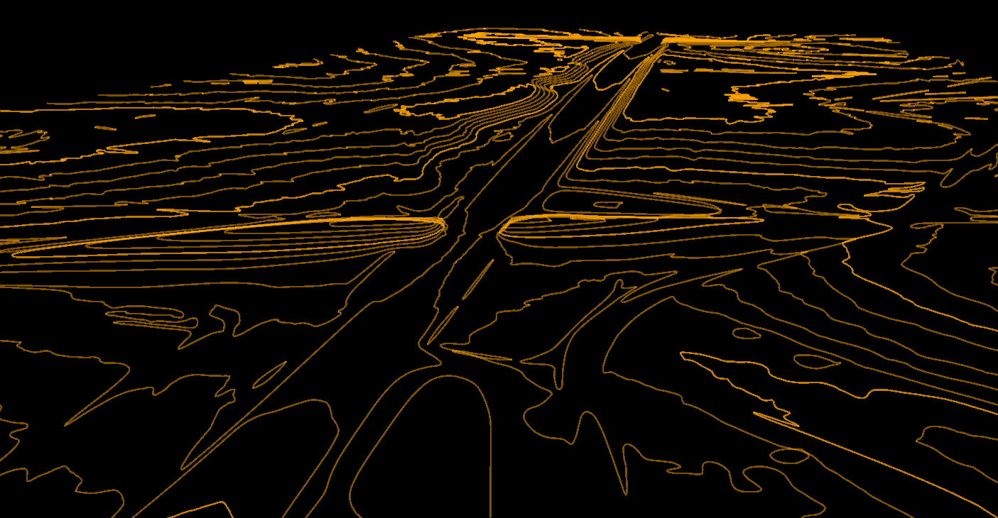 Contour line output for a road corridor generated from aerial LiDAR