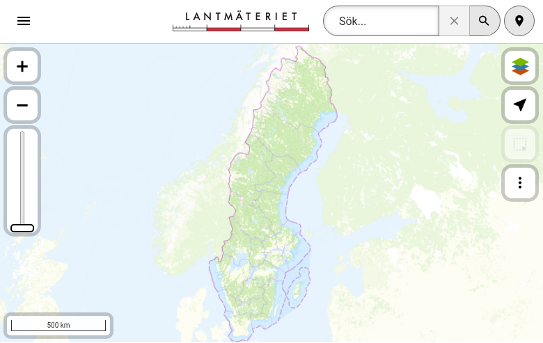 Min Karta interactive map showing Sweden topography