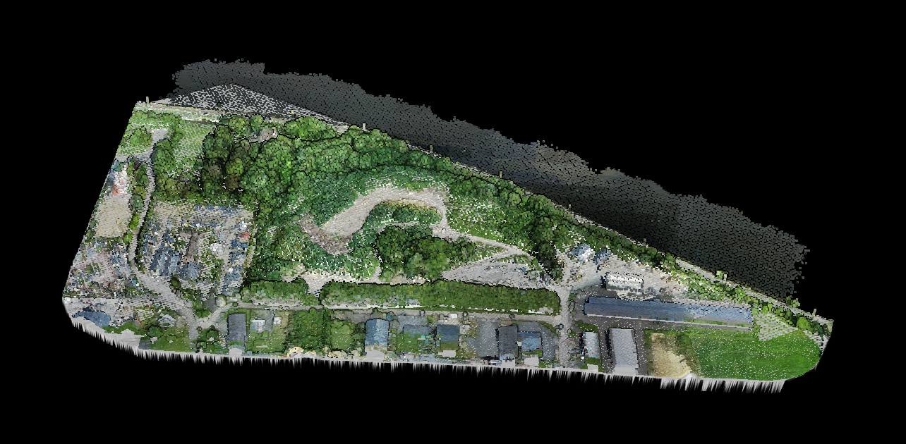RGB point cloud of the Ouistreham demo site from a DJI Zenmuse flight, seen obliquely in the Lidarvisor viewer